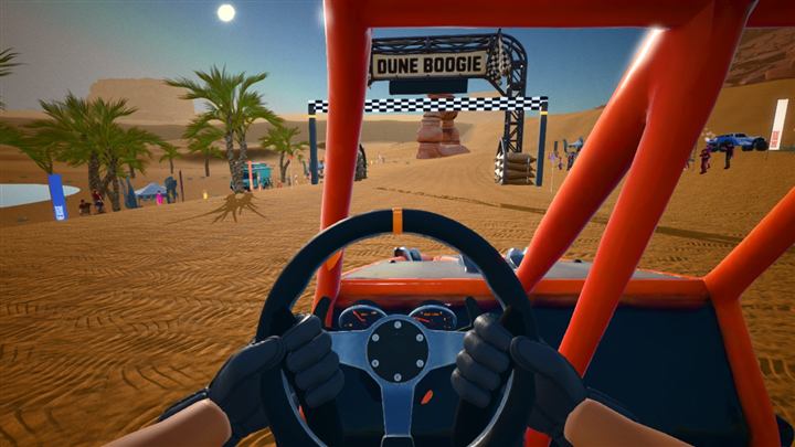 Cockpit view with gloved hands on the wheel