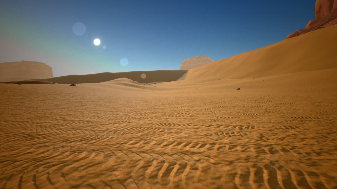 Bumper camera low over the sand